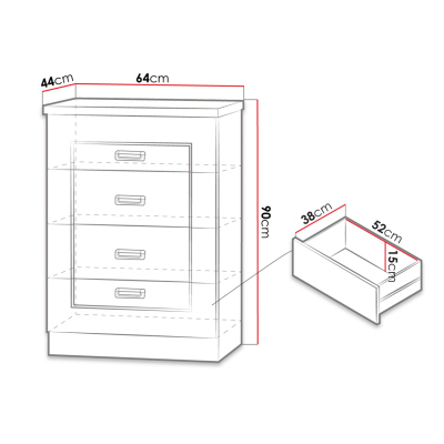 Šuplíková komoda MERLO - šířka 63 cm, dub