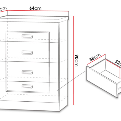 Šuplíková komoda MERLO - šířka 63 cm, dub lefkas