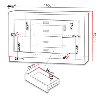 Kombinovaná komoda MERLO - šířka 140 cm, dub lefkas