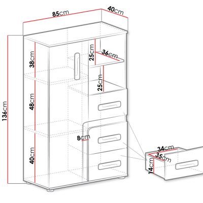 Kombinovaná komoda CHOCHO 1 - antracitová / bílá