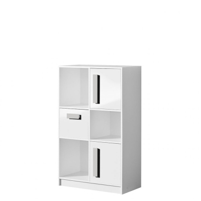 Komoda TUCHIN - bílá / lesklá bílá / šedá