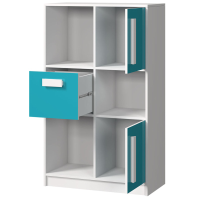 Komoda TUCHIN - bílá / lesklá bílá / šedá