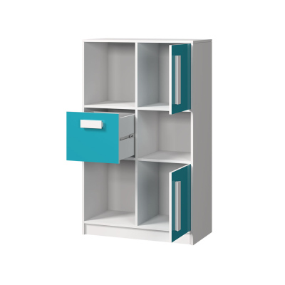 Komoda TUCHIN - bílá / lesklá bílá / šedá