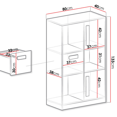Komoda TUCHIN - bílá / lesklá bílá / šedá
