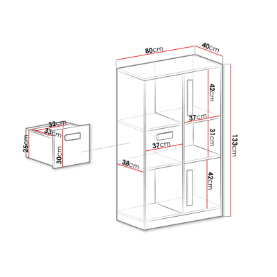 Komoda TUCHIN - bílá / lesklá bílá / šedá