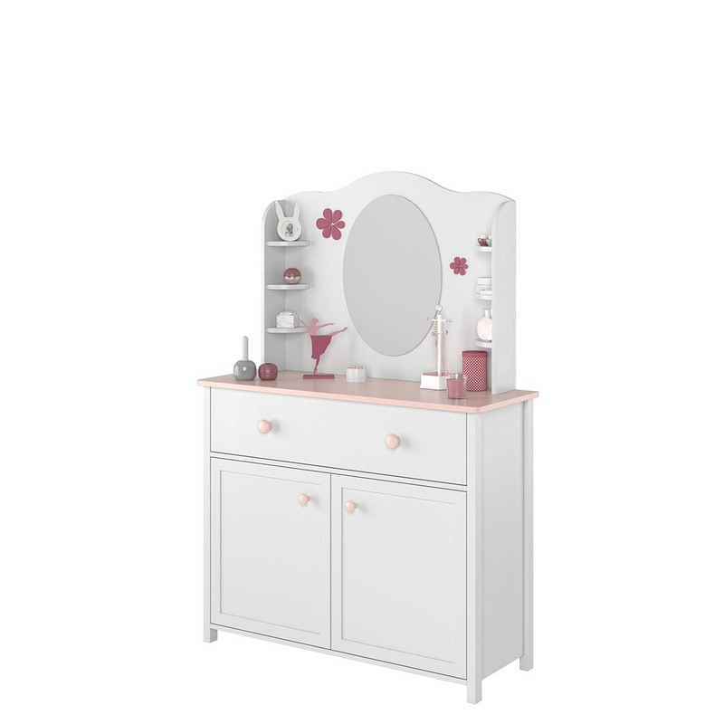 Komoda s nástavcem LEGUAN - bílá / růžová