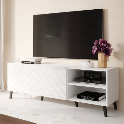 TV stolek 150 cm BERMEJO - bílý / lesklý bílý