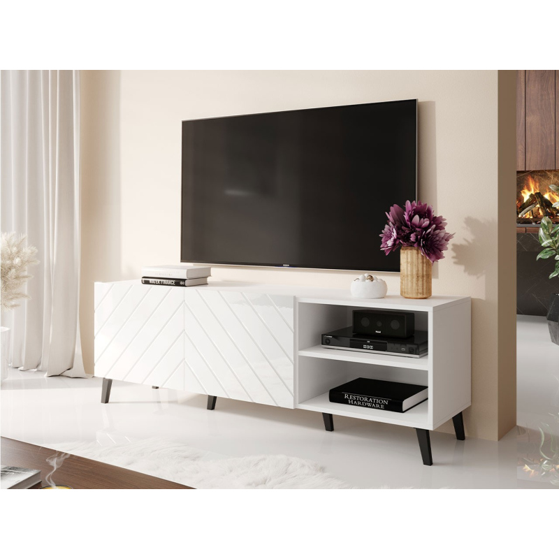 TV stolek 150 cm BERMEJO - bílý / lesklý bílý