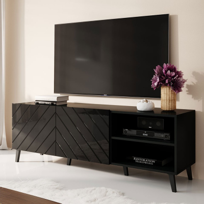 TV stolek 150 cm BERMEJO - černý / lesklý černý