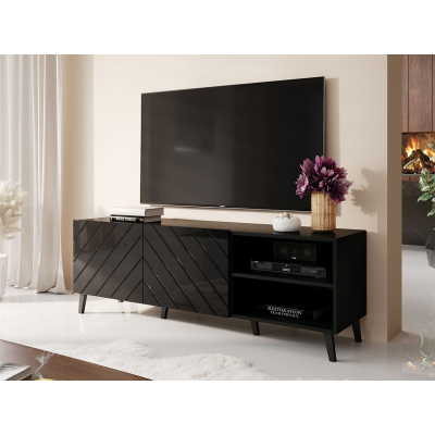 TV stolek 150 cm BERMEJO - černý / lesklý černý