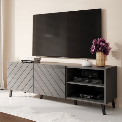 TV stolek 150 cm BERMEJO - grafitový / lesklý grafitový