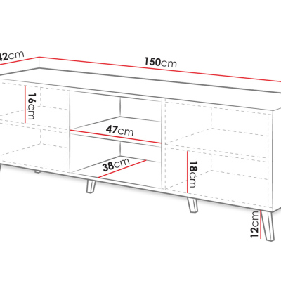 TV stolek 150 cm BERMEJO - grafitový / lesklý grafitový