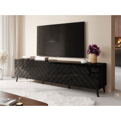 TV stolek 200 cm BERMEJO - černý / lesklý černý