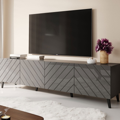 TV stolek 200 cm BERMEJO - grafitový / lesklý grafitový