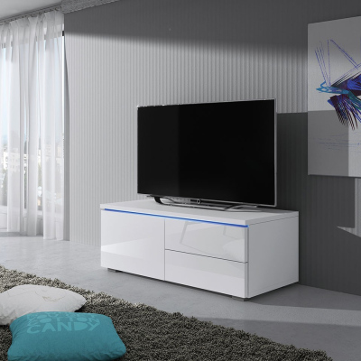 Televizní stolek s LED osvětlením FERNS 11 - bílý / lesklý bílý, levý