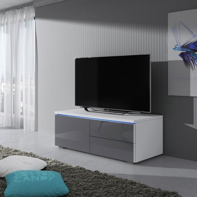 Televizní stolek s LED osvětlením FERNS 11 - bílý / lesklý šedý, levý