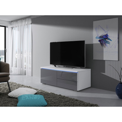 Televizní stolek s LED osvětlením FERNS 11 - bílý / lesklý šedý, levý