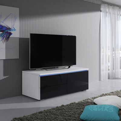 Televizní stolek s LED osvětlením FERNS 11 - bílý / lesklý černý, pravý