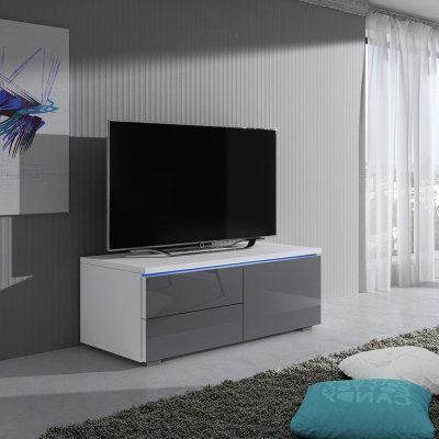 Televizní stolek s LED osvětlením FERNS 11 - bílý / lesklý šedý, pravý