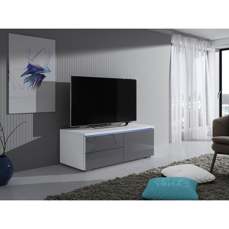 Televizní stolek s LED osvětlením FERNS 11 - bílý / lesklý šedý, pravý