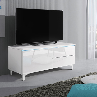 Televizní stolek na nožkách s LED osvětlením FERNS 11 - bílý / lesklý bílý, levý