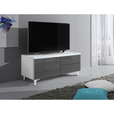 Televizní stolek na nožkách s LED osvětlením FERNS 11 - bílý / lesklý šedý, levý