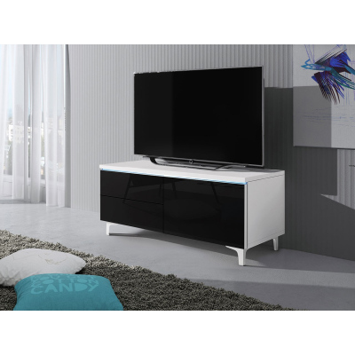 Televizní stolek na nožkách s LED osvětlením FERNS 11 - bílý / lesklý černý, pravý