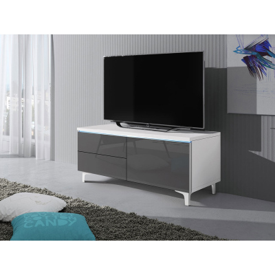 Televizní stolek na nožkách s LED osvětlením FERNS 11 - bílý / lesklý šedý, pravý