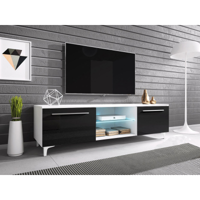 Televizní stolek na nožkách s LED osvětlením FERNS 13 - bílý / lesklý černý