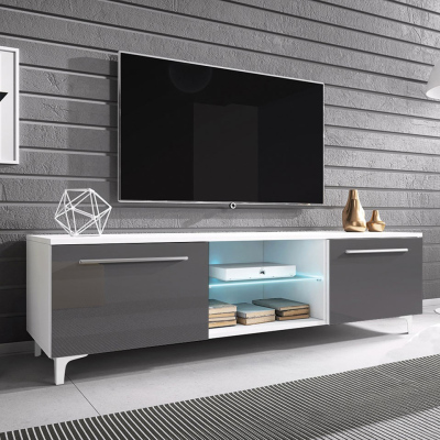 Televizní stolek na nožkách s LED osvětlením FERNS 13 - bílý / lesklý šedý
