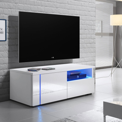 Televizní stolek s LED osvětlením FERNS 12 - bílý / lesklý bílý, levý