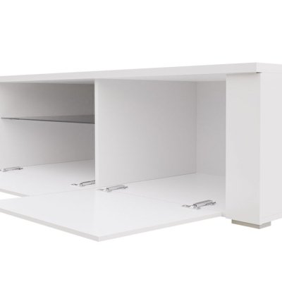 Televizní stolek s LED osvětlením FERNS 12 - bílý / lesklý šedý, pravý
