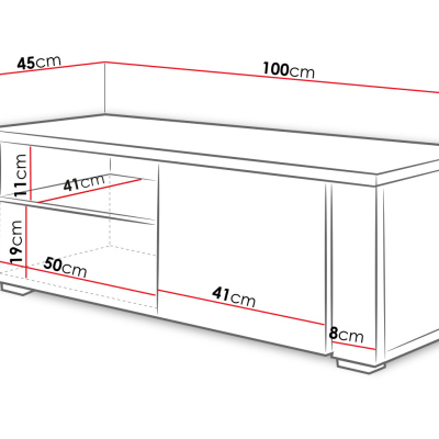Televizní stolek s LED osvětlením FERNS 12 - bílý / lesklý bílý, levý