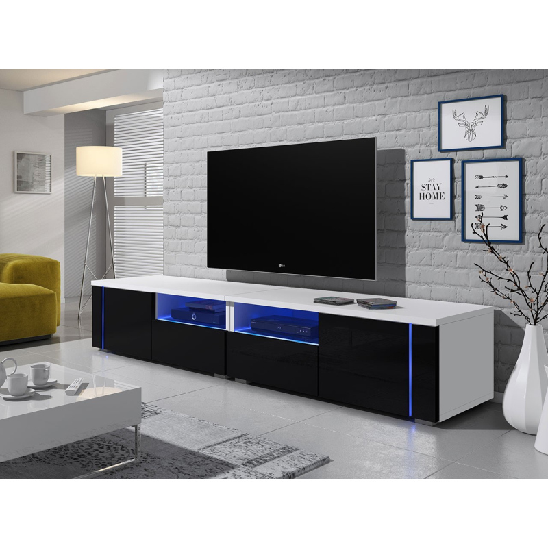 Televizní stolek s LED osvětlením FERNS D 12 - bílý / lesklý černý