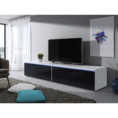 Televizní stolek s LED osvětlením FERNS D 11 - bílý / lesklý černý