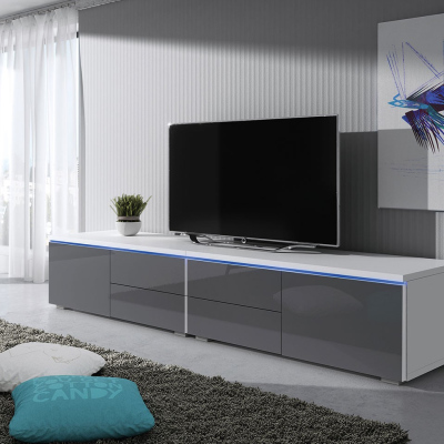Televizní stolek s LED osvětlením FERNS D 11 - bílý / lesklý šedý