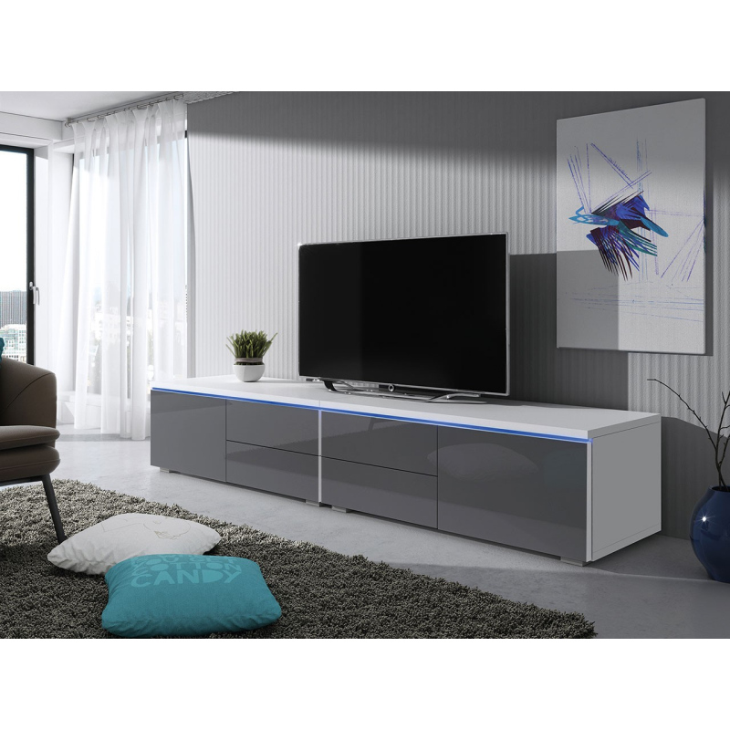 Televizní stolek s LED osvětlením FERNS D 11 - bílý / lesklý šedý