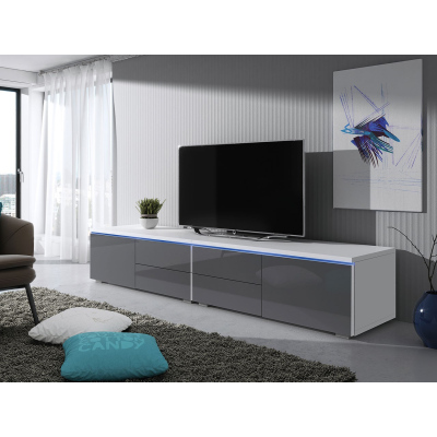 Televizní stolek s LED osvětlením FERNS D 11 - bílý / lesklý šedý