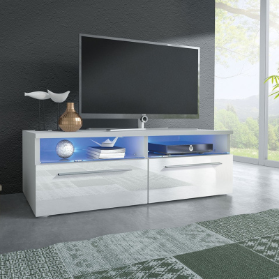 Televizní stolek s LED osvětlením FERNS 6 - bílý / lesklý bílý