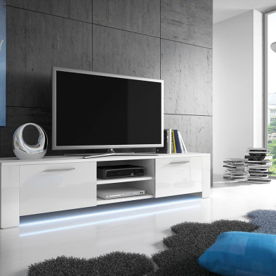 Televizní stolek s LED osvětlením FERNS 9 - bílý / lesklý bílý