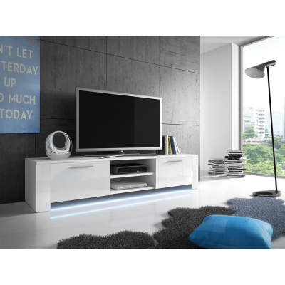 Televizní stolek s LED osvětlením FERNS 9 - bílý / lesklý bílý