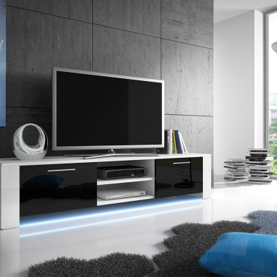 Televizní stolek s LED osvětlením FERNS 9 - bílý / lesklý černý