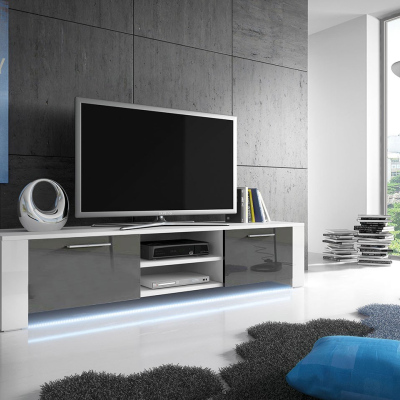 Televizní stolek s LED osvětlením FERNS 9 - bílý / lesklý šedý