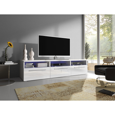 Televizní stolek s LED osvětlením FERNS 2 - bílý / lesklý bílý