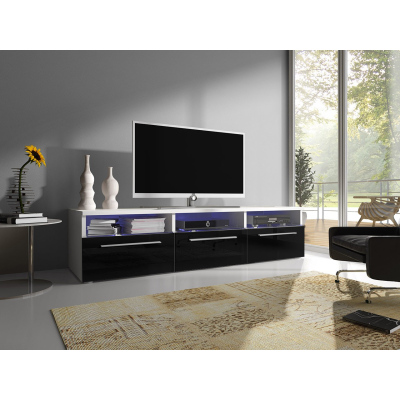 Televizní stolek s LED osvětlením FERNS 2 - bílý / lesklý černý