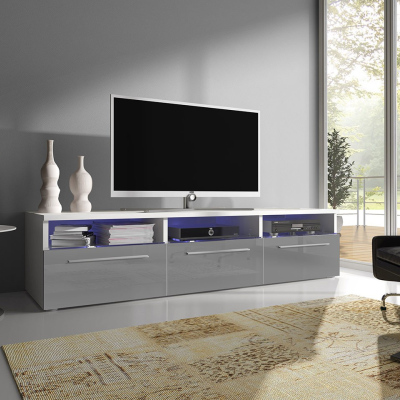 Televizní stolek s LED osvětlením FERNS 2 - bílý / lesklý šedý