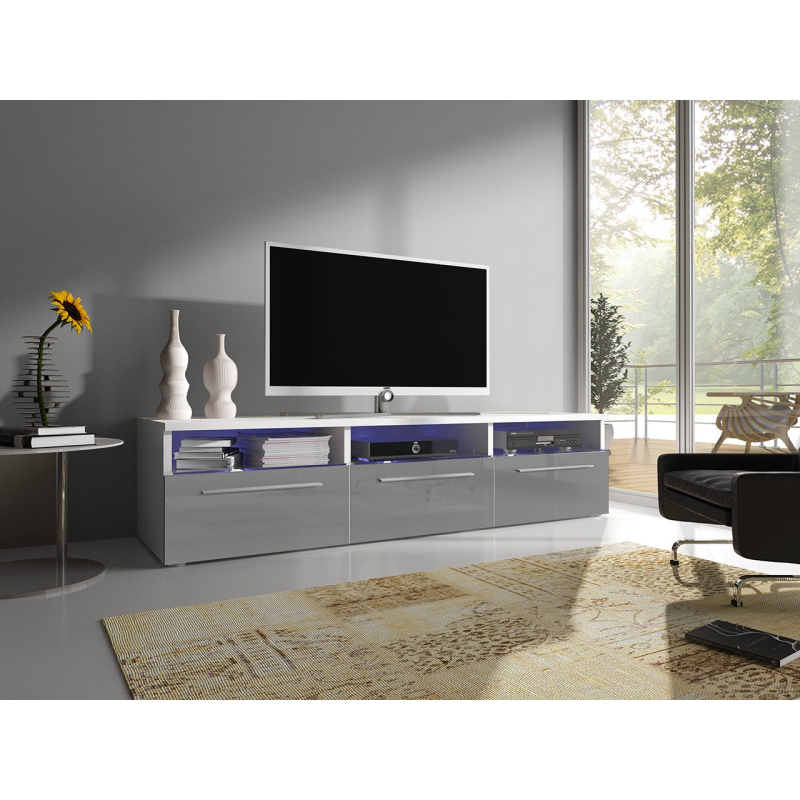 Televizní stolek s LED osvětlením FERNS 2 - bílý / lesklý šedý