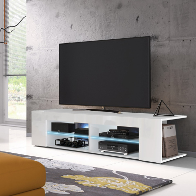 Televizní stolek s LED osvětlením KINSALE 1 - bílý / lesklý bílý