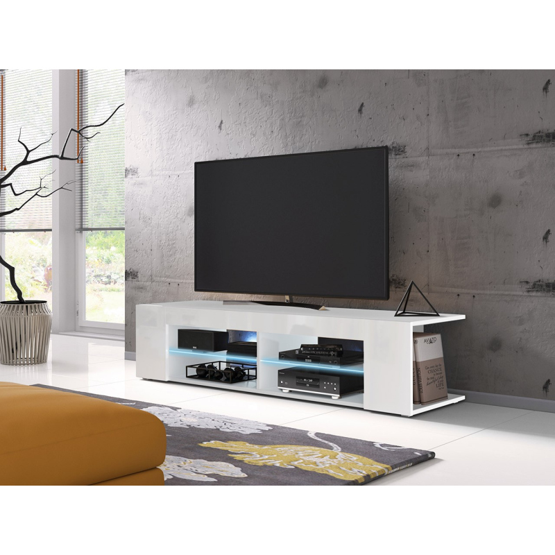 Televizní stolek s LED osvětlením KINSALE 1 - bílý / lesklý bílý