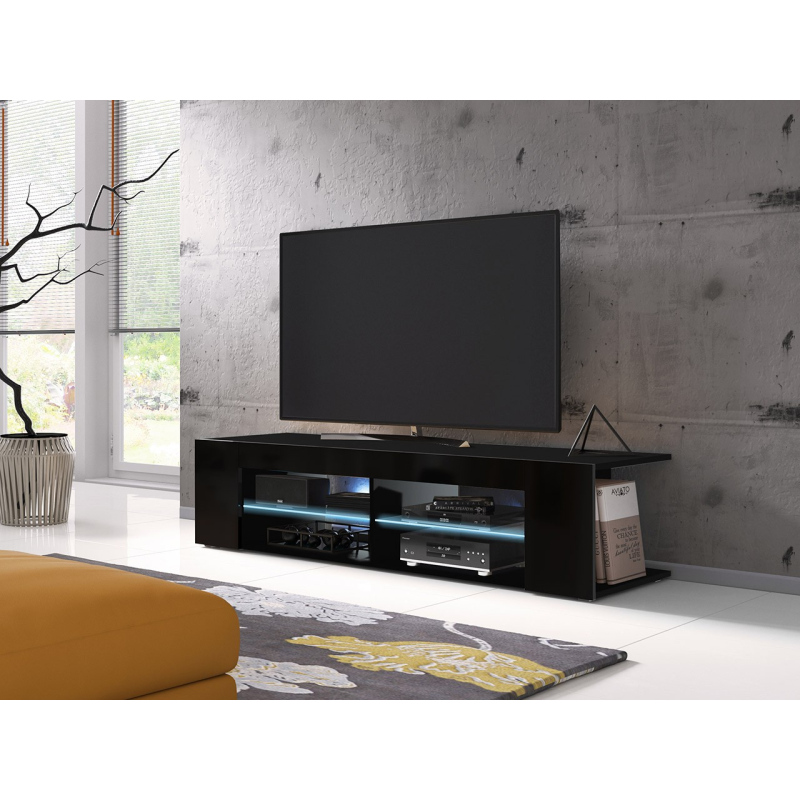 Televizní stolek s LED osvětlením KINSALE 1 - černý / lesklý černý